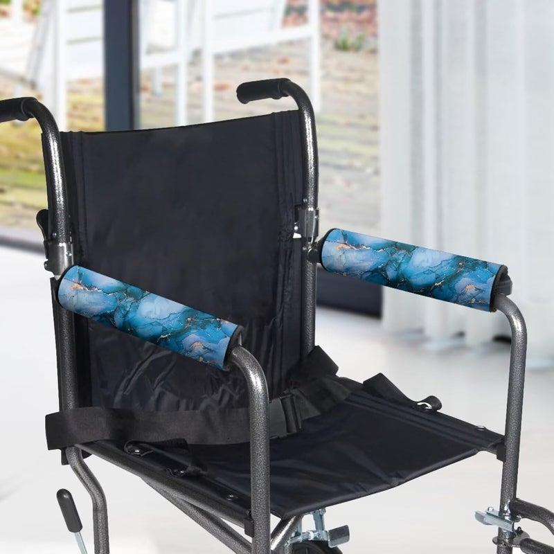 Vanideaoty Blue Marble Wheelchair Arm Pads 2 PCS Adjustable Chair Arm Covers Elastic Washable Office Chair Pads for Padded Rest, Kids, Adults - Image 4